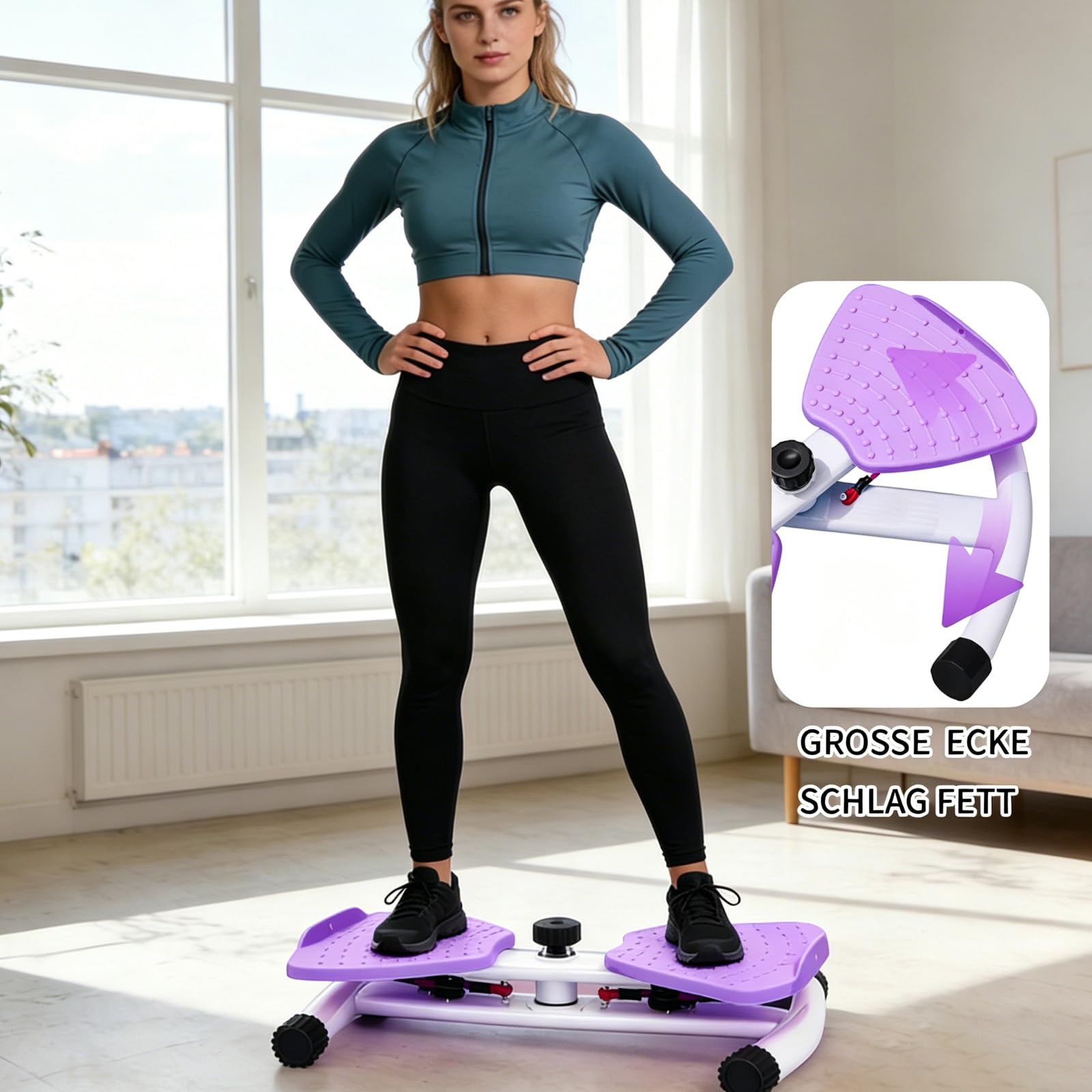 Pilates Board, Hüfttwister Bauchmuskeltrainer, Twist Waist Disc Borad mit 2 Widerstandsbändern für Core-Training, Schlanke Taille (Lila)