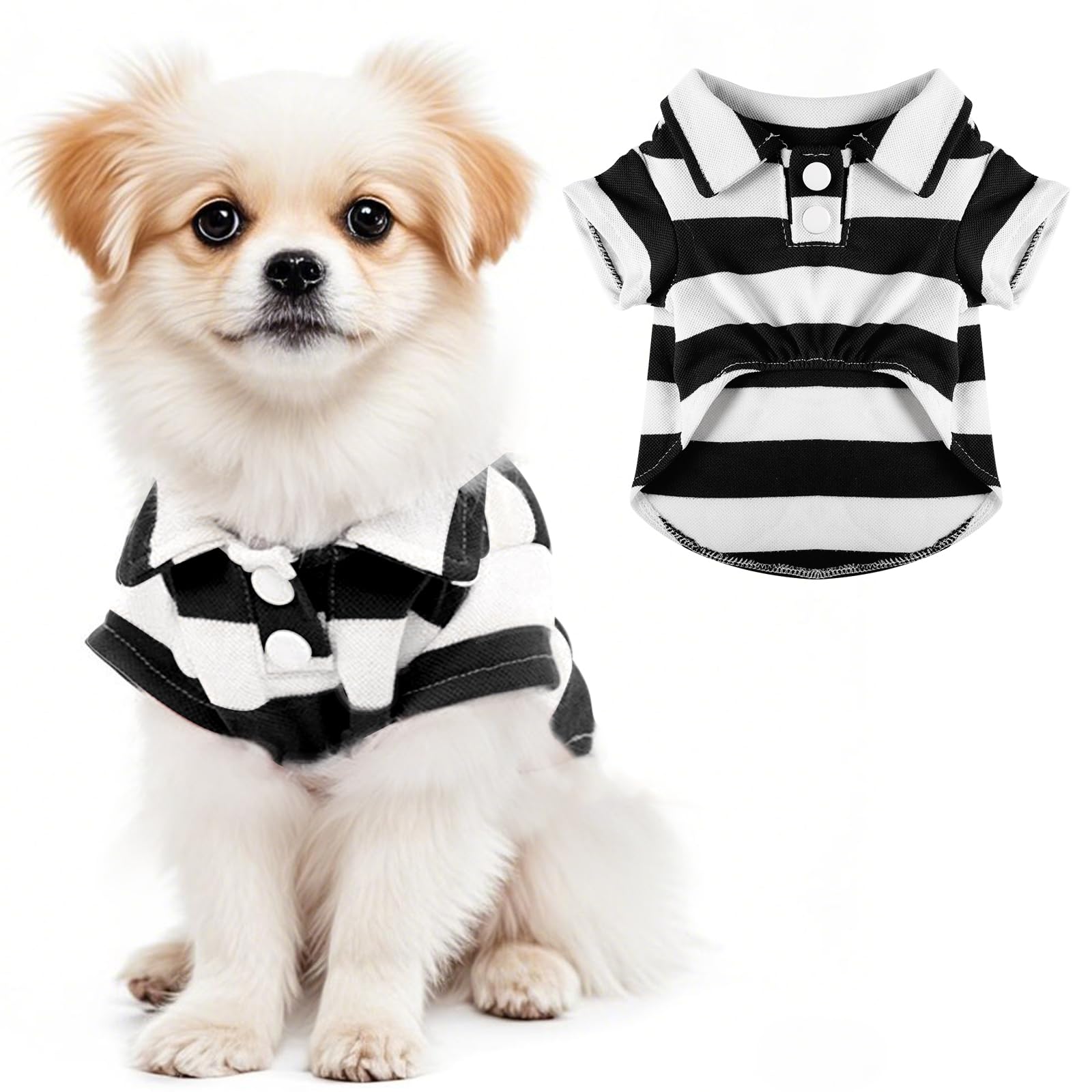 Dog Shirt Polo Shirt Striped Collar Puppy Clothes Summer Button Up Pet Clothes for Small Medium Dogs Cats for Boy Girl Pets