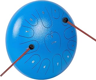 Tongue Drum Alloy Steel Drum Tank Drum Handpan 12 inch 13 Notes C Key Percussion Steel Drum Kit with Drum Mallets Note Stickers Finger Picks Mallet Bracket and Gig Bag Blue