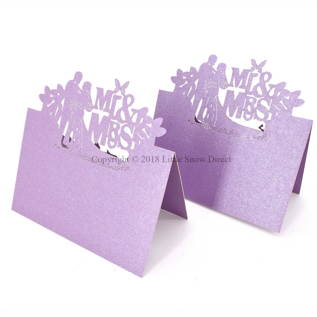 Little Snow Direct Wedding Party Name Place Cards For Table Decoration Pearlescent Laser Cut - 20pcs MR & MRS - Lilac