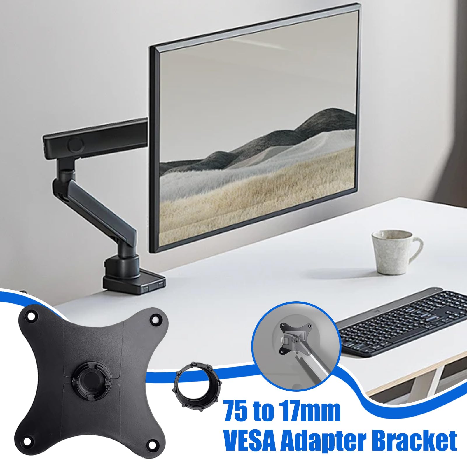 Adapter do montażu na telewizorze, otwór 75 mm, płyta adaptera do monitora, pozioma pionowa głowica kulowa 17 mm, przenośny sprzęt do ekranu cyfrowego, mobilnej rozrywki, projektora, hotelu, sali