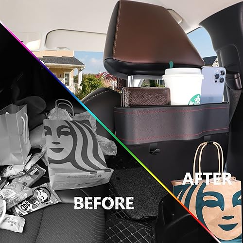 Miniatura 3 de Organizador de asiento trasero para automóvil, organizador multifuncional para asiento trasero con portavasos y 2 ganchos para respaldo de asiento