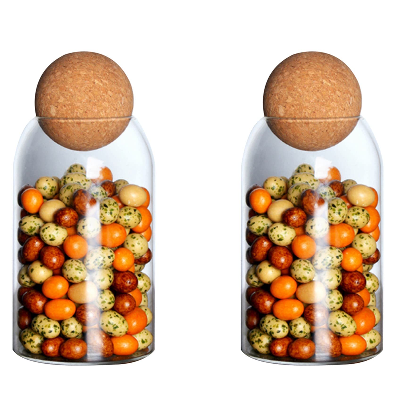 Speesy Transparent + Wood 2X 500Ml Ball Cork Lead- With Lid Bottle Storage Tank Sealed Tea Cans Cereals Transparent Storage Jars