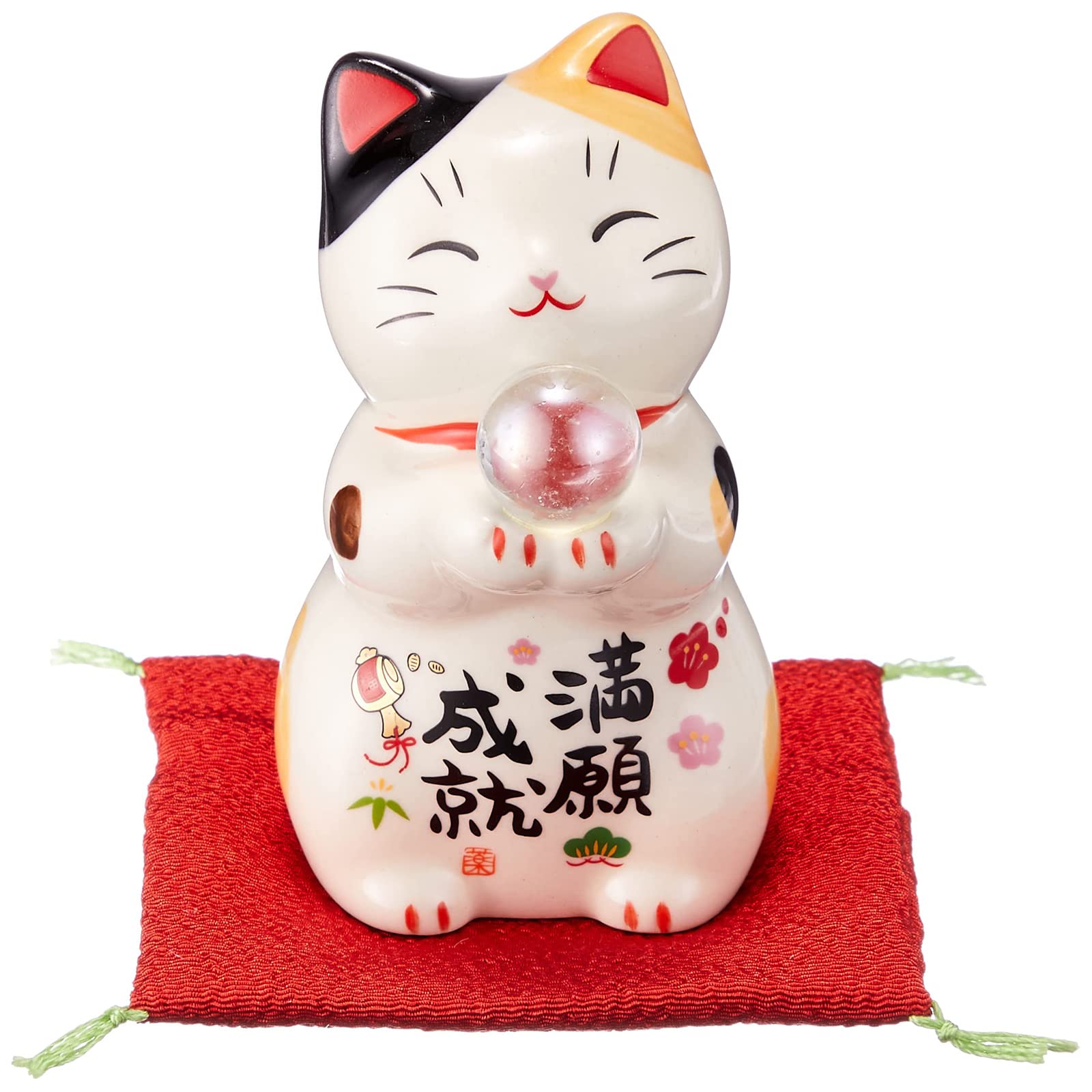 Amazon.co.jp: 薬師窯 彩絵 満願成就 招き猫 両手玉持ち 高さ9cm 日本 