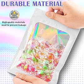JETMORE Mylar Bags, 100 PCS Holographic Bags, White Smell Proof Bag with Front Window, Small Business Packaging Supplies, Resealable Bag for Food Storage, Bracelets, Jewelry, Sample 3x5in