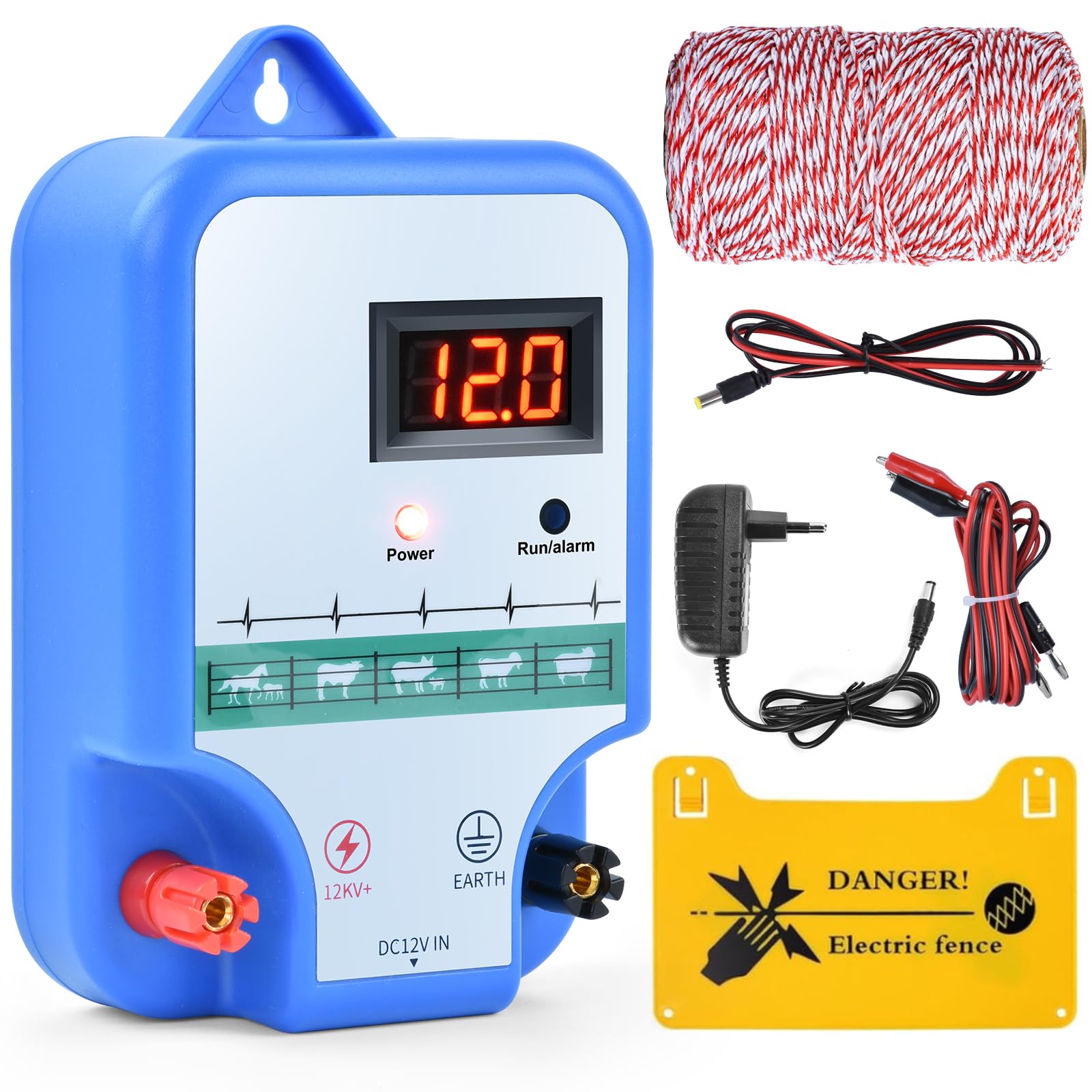 15KM Recinzione elettrica per animali con 200MT PER Recinti elettrici ,2J elettrificatore per recinto elettrico,recinti elettrici per Galline Pecore maiali Volpi,Per azienda agricola pascolo giardino