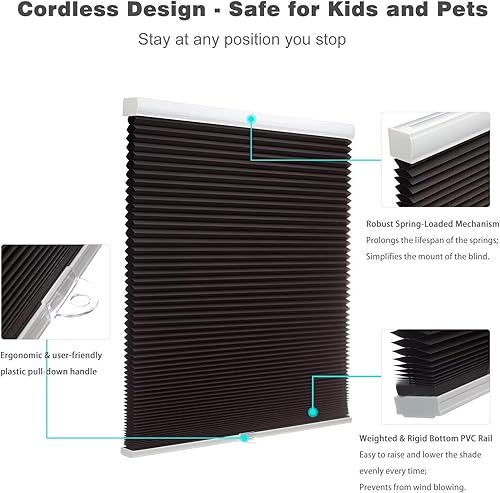 Miniatura 2 de MYshade CEL27BK50C - Persianas celulares opacas y sin cordones, persianas para ventanas fáciles de instalar, 27 pulgadas de ancho x 50 pulgadas de