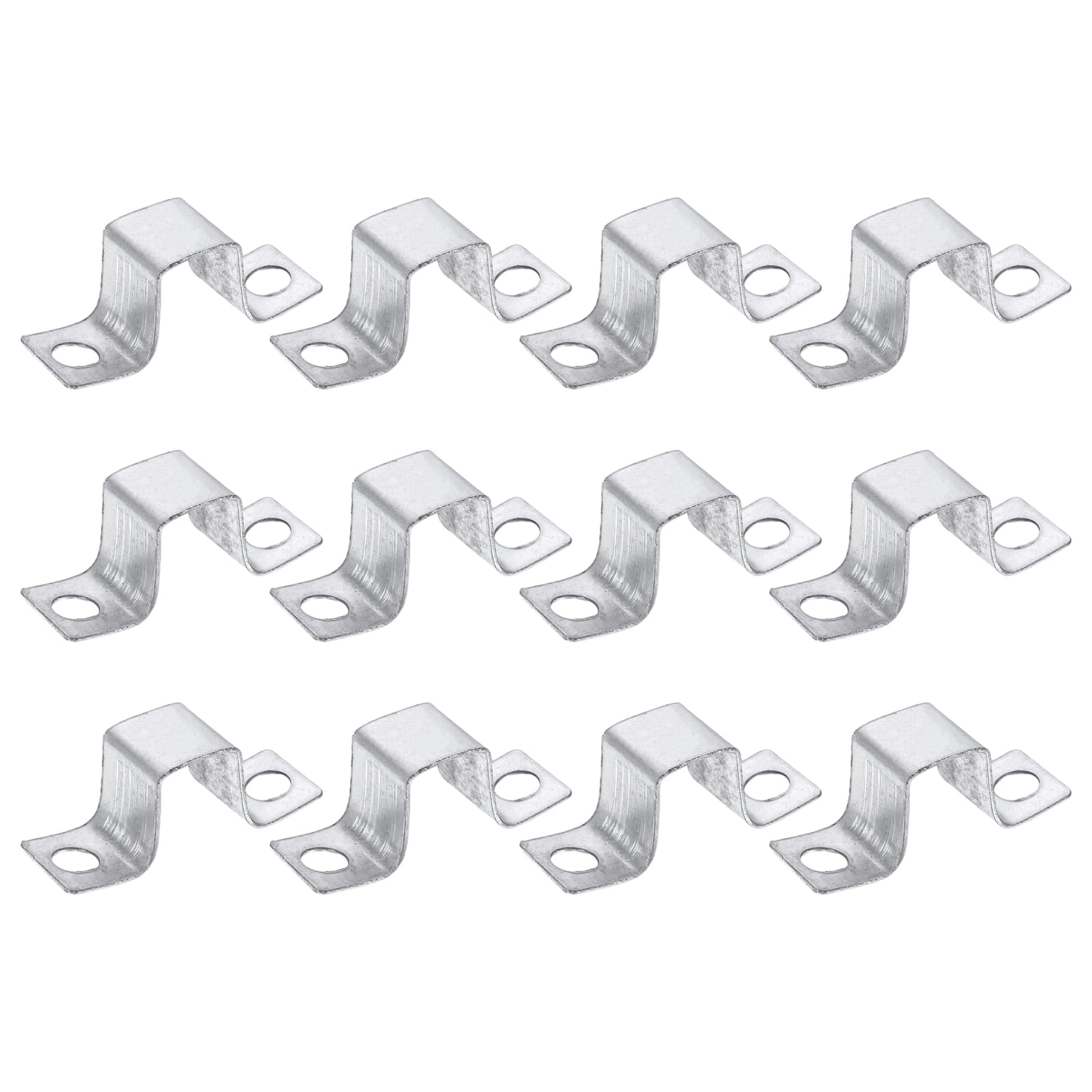 sourcing map 12Pcs 24x31 mm U Shaped Connector Bracket, Square Tube Strap Clamp Galvanized Steel Pipe Clamp Wood Deck Fence Post Tie for Water Pipes Stairs Railing Installation, Silver