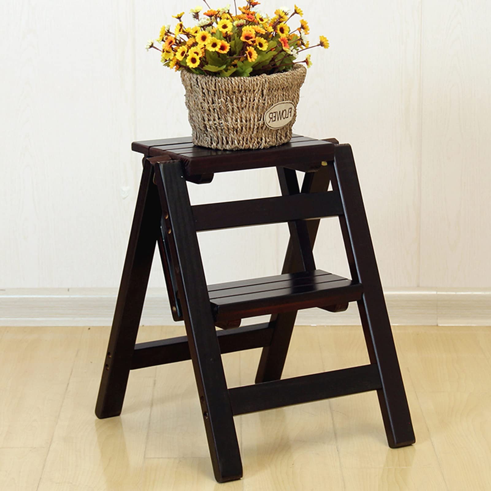 Cxvhsertwr One Color Ladders For Home, Foldable Step Stool Ladder Wooden Stepladder Heavy Duty Anti-Slip