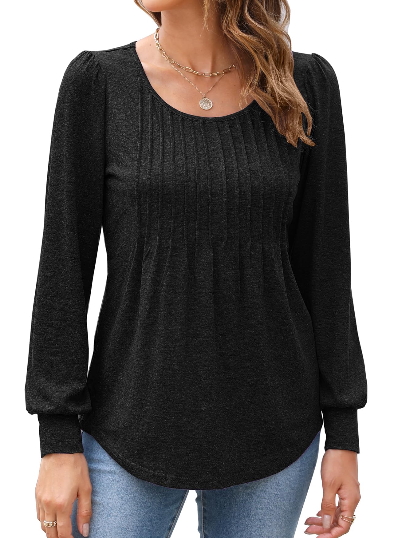 Bluetime Women's Fall Long Sleeve Cowl Neck Tunic Top - Lightweight Button Sweatshirt - View #8