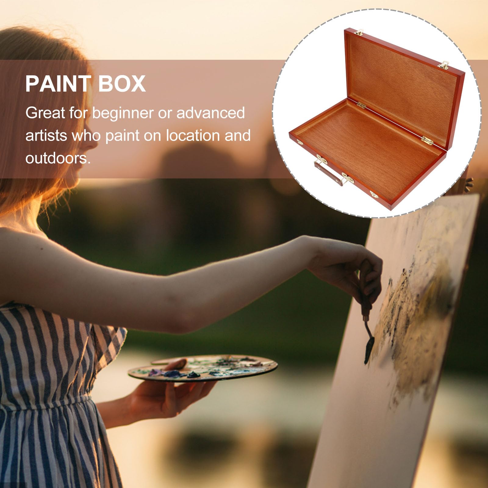 Operitacx Boîte de Rangement en Bois Portable pour Matériel de Dessin Poignée Solide, Caisse à Peinture Robuste et Multifonctionnelle pour Artistes