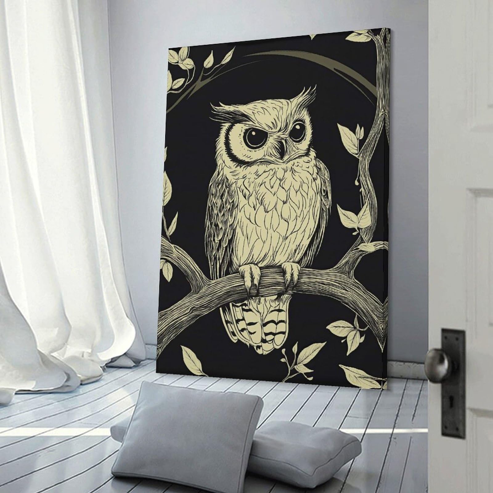 Junmoney Canvas Wall Decor Owl in Tree Branch, 24x36inch(60x90cm), for Gallery Wall Decor And Room Displays, An Easy Match for Collected Prints