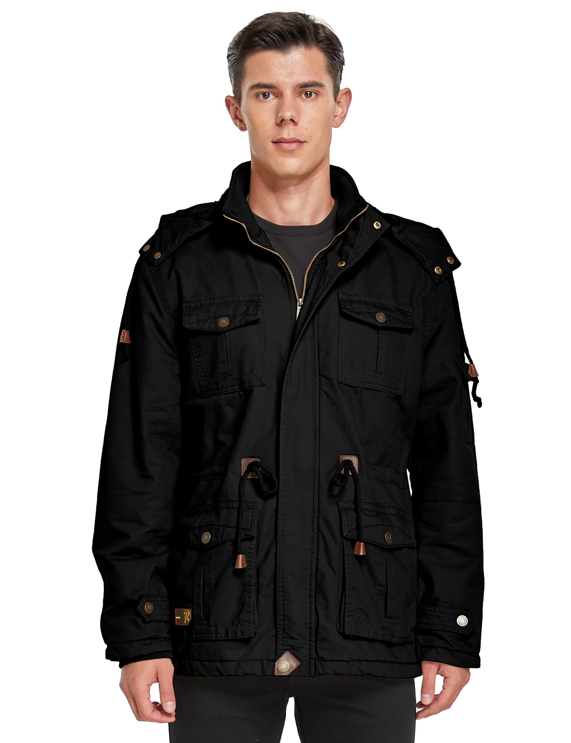 WenVen Giacca Militare Uomo Invernale con Cappuccio Caldo Antivento | Cappuccio Rimovibile,Fodera Spessa,Antivento, Caldo,Leggero,Giubbotto in Cotone,Mezza Stagione,Esterno,Escursionismo,Casual