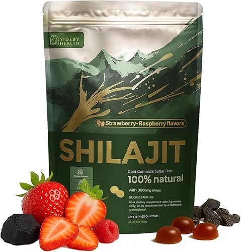 Gomitas Shilajit con sabor a fresa, gomitas puras de Shilajit del Himalaya para hombres y mujeres, impulso de energía y apoyo inmunológico, 3000 mg