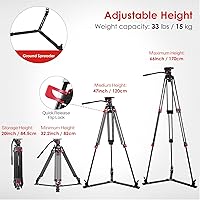 Vista 5 de miliboo Trípode de alta resistencia para video profesional para cámara con cabezal fluido trípodes con esparcidor de tierra, capacidad de 33 libras