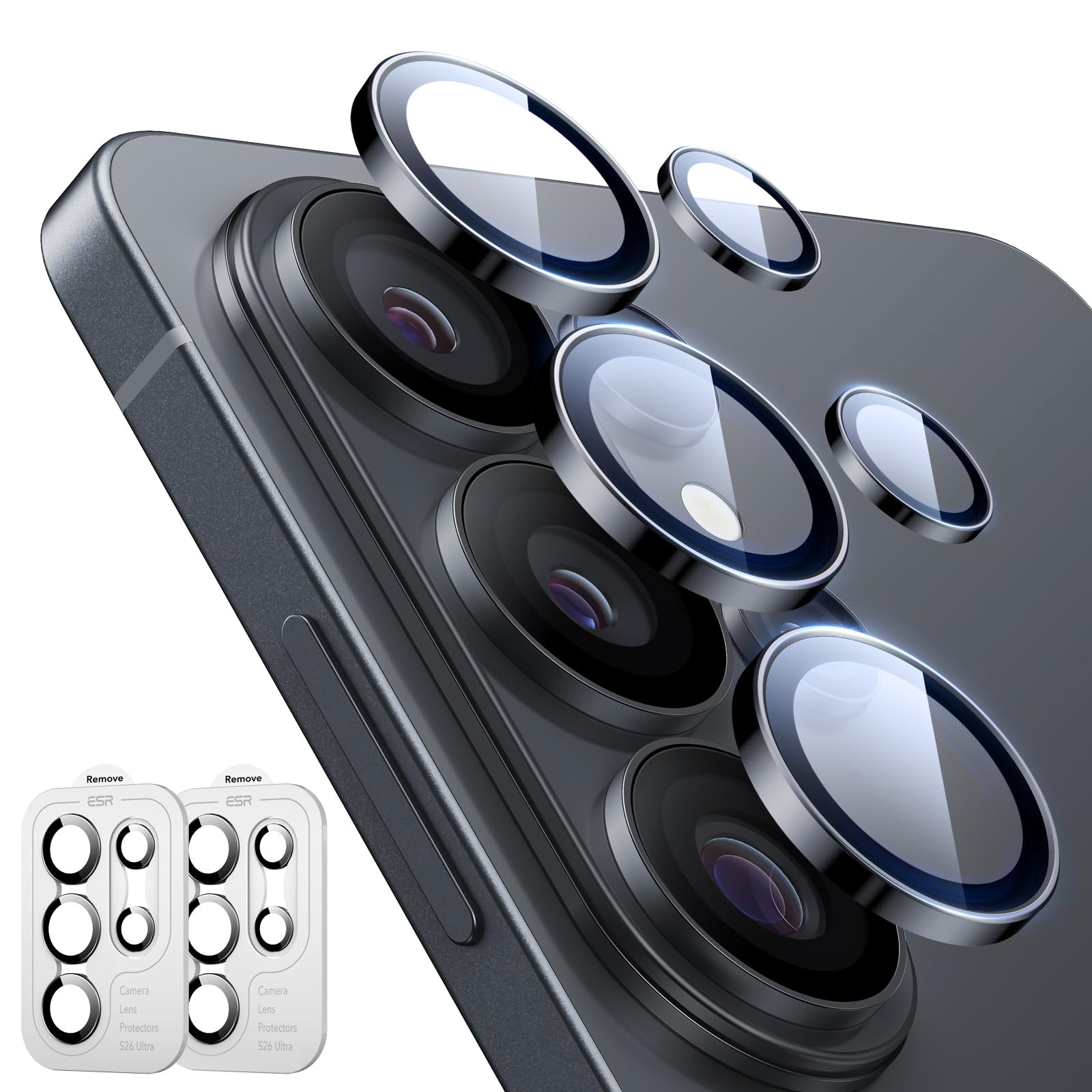 ESR für Samsung Galaxy S26 Ultra Kameraschutz, individuelle Schutzfolie, kratzfest, dünnes gehärtetes Glas mit Aluminium Rand, Galaxy S26 Ultra hüllenfreundlich, 2 Set, Schwarz