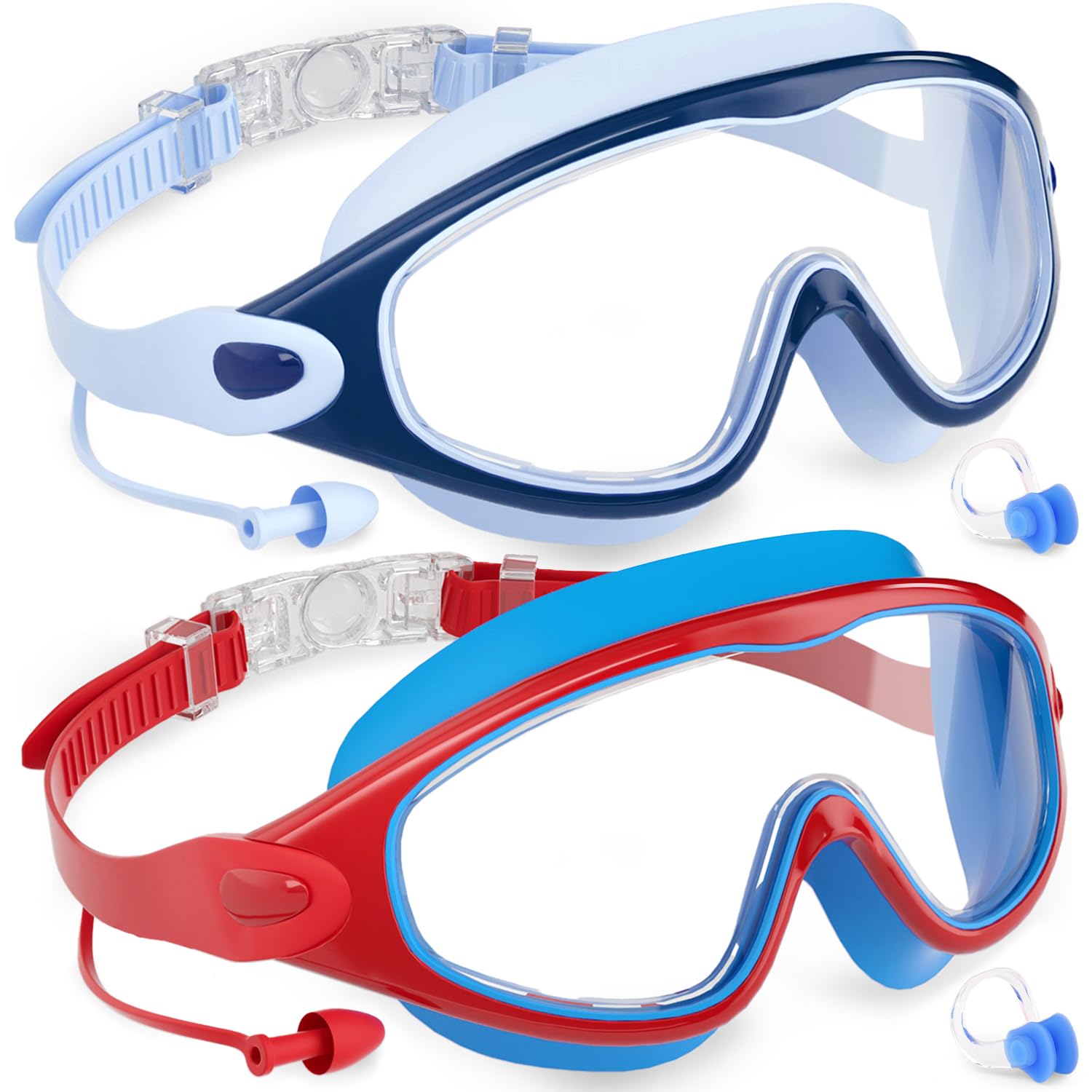 COOLOO Kids Swim Goggles 2 Pack Swimming Goggles Anti-Fog UV Protection Wide View Waterproof Kids Goggles for Boys Girls 3-15