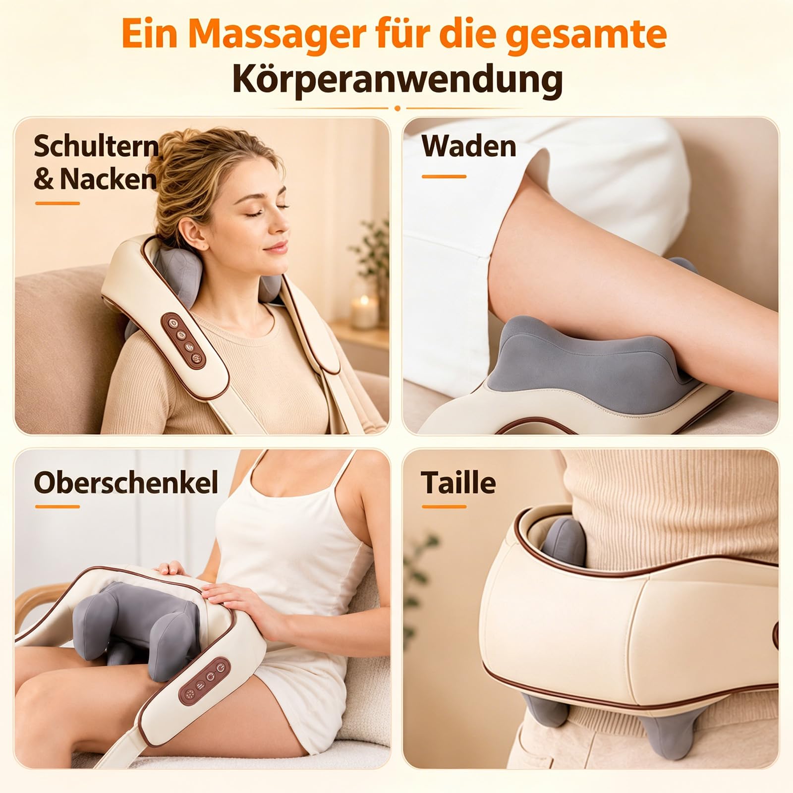 Elektrische Nackenmassagegeräte, Shiatsu Neck Massager Nackenmassagegerät Kabellos mit Wärme Tief Kneten Massage Kissen Geschenke für Nacken Schulter Rücken Frauen Männer