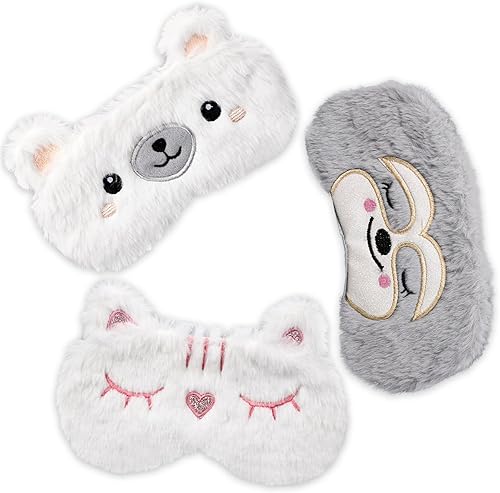 3 piezas de dibujos animados lindo gato dormir máscara de ojos de ojos para dormir, máscara de ojos de felpa suave, estilo de dibujos animados,