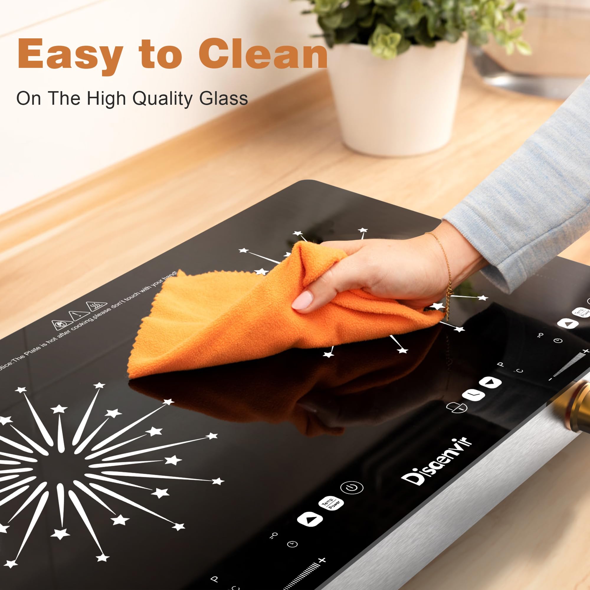 Estufa eléctrica de 2 quemadores de 110 V - 24 pulgadas con asas de 2000 W, quemador de cerámica de dos quemadores con pantalla táctil LCD y control de perilla, temporizador, bloqueo de 9