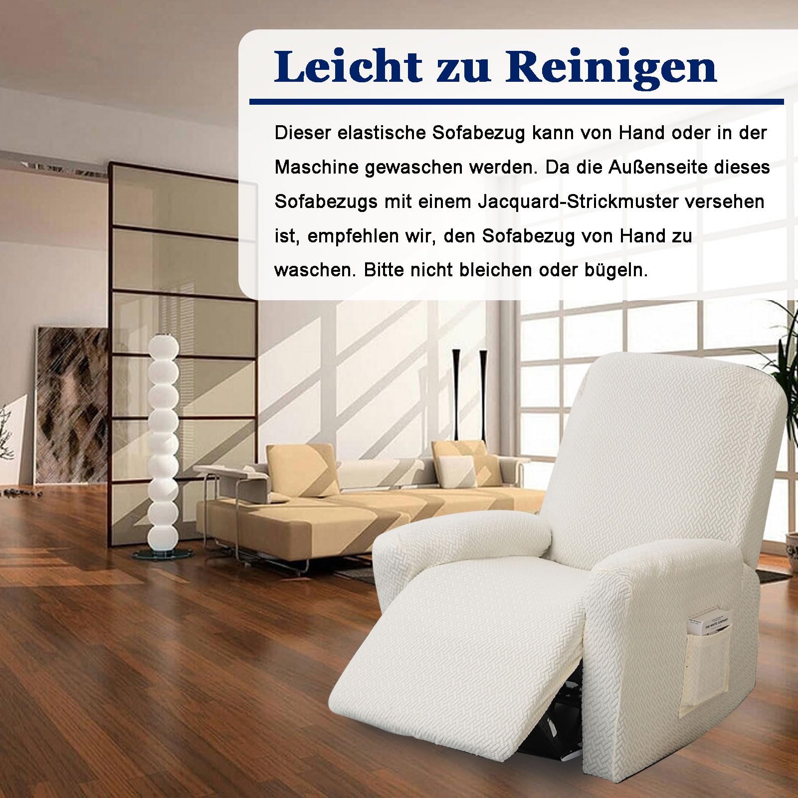 Fodere per poltrona, 4 pezzi, elasticizzato, con tasche, lavabile, elasticizzato, per poltrona relax (beige)