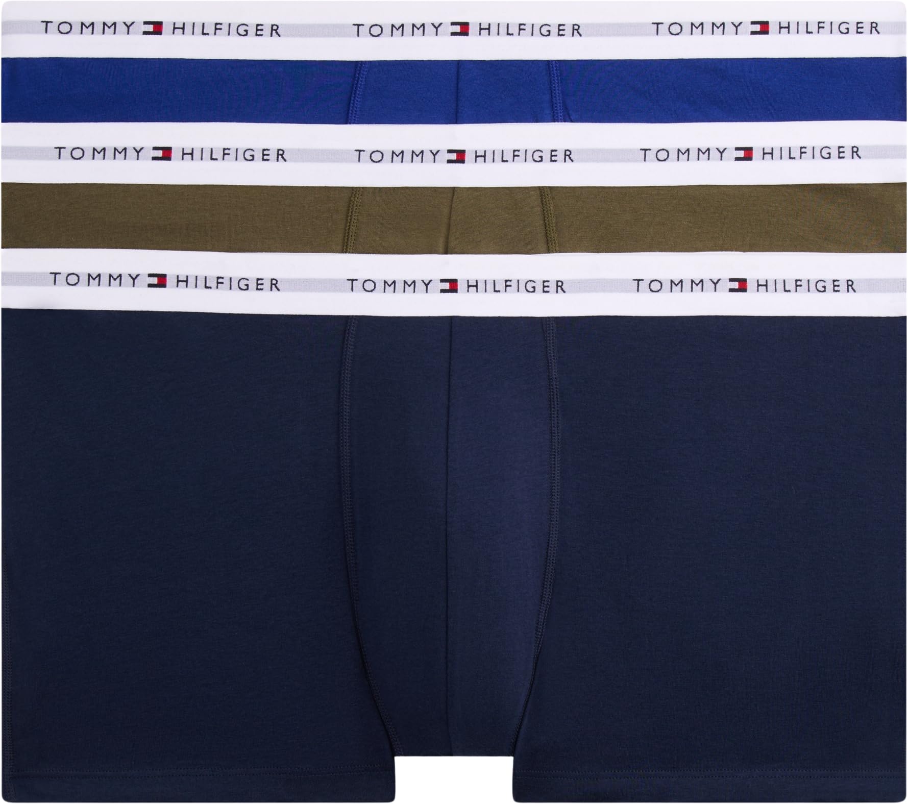 Tommy Hilfiger Men’s 3 Pack Trunks with Logo Waistband, Multicolor (Arm Grn/Wdg Blu/Ptch Blu), 5XL