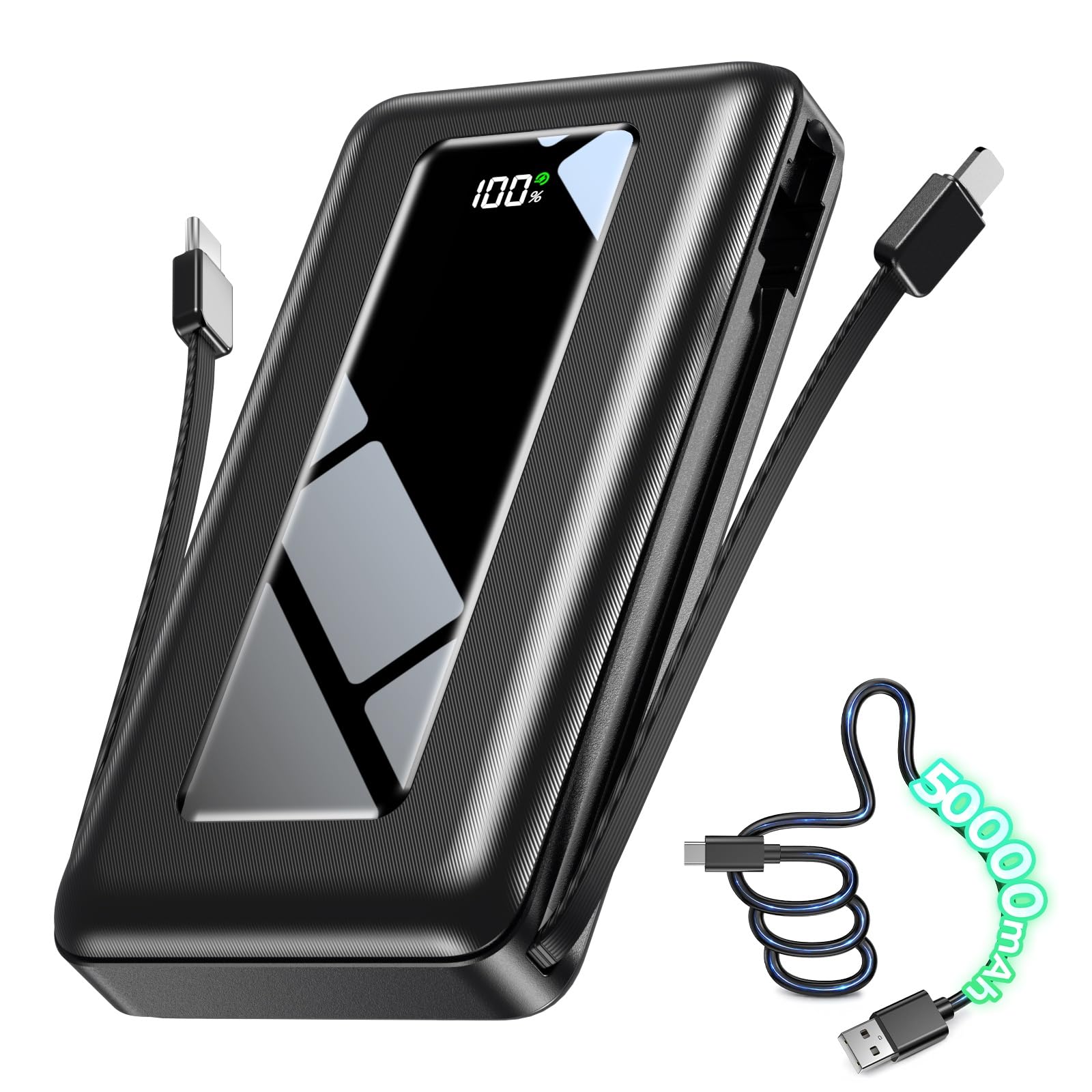 50000mAh Portable Charger Power Bank, Fast Charging with Built in Cables - Image 1