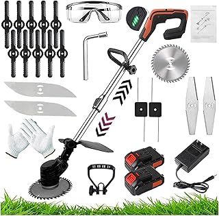 Cordless String Stringless Trimmer 24v Weed Wacker Electric Grass Trimmer Edger Height Adjustable Low Noise Brush Cutter Weed Grass Cutter Kit for Grass Trimming/Edging Lawn and Garden Care