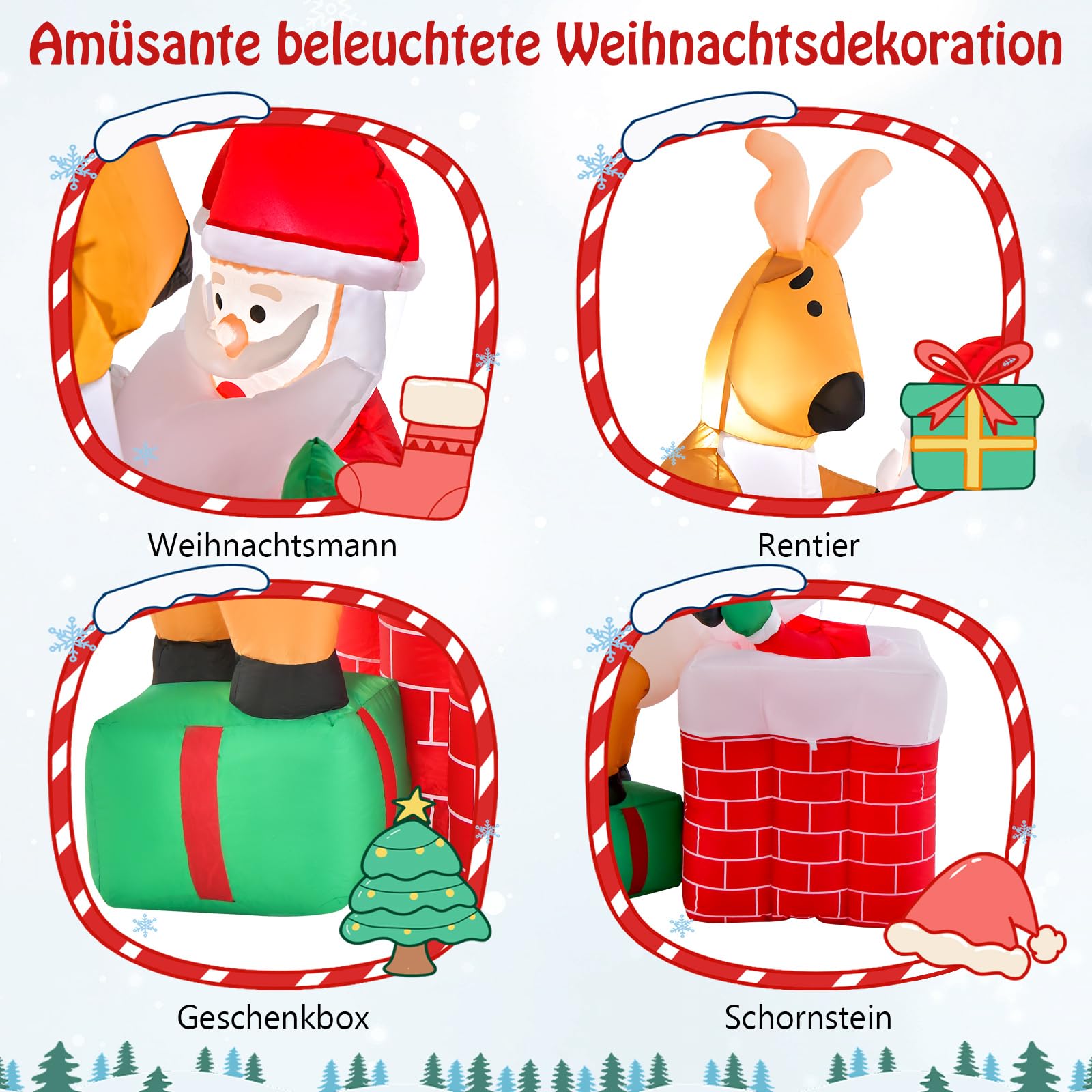 COSTWAY 155cm Aufblasbare Weihnachtsdeko höhenverstellbar, LED Weihnachtsmann und Rentier Weihnachtsdekoration aufblasbar draußen, Weihnachten Deko für Hof, Garten und Rasen
