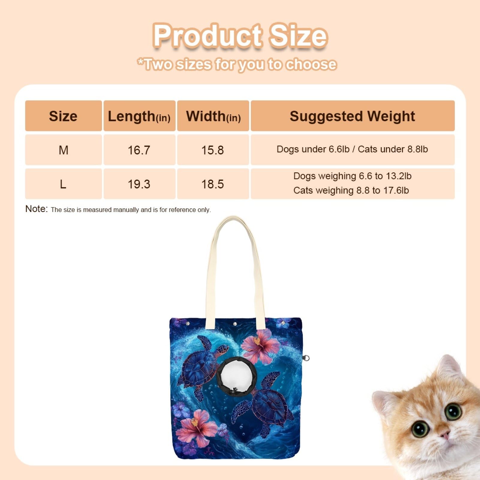 Pet Canvas Shoulder Bag Soft-Sided,Dog Purse Carrier for Small Dogs and Cats, Portable Pet Handbag with Adjustable Hole, Pet Washable Travel Tote Bag,Flowers Sea Turtle Heart 19.3''x16.5''