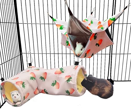 Hamaca y escondite de túnel de conejillo de indias de gran calibre y rata, juguete de esquina para conejillo de indias, hurón, erizo y cerdito para