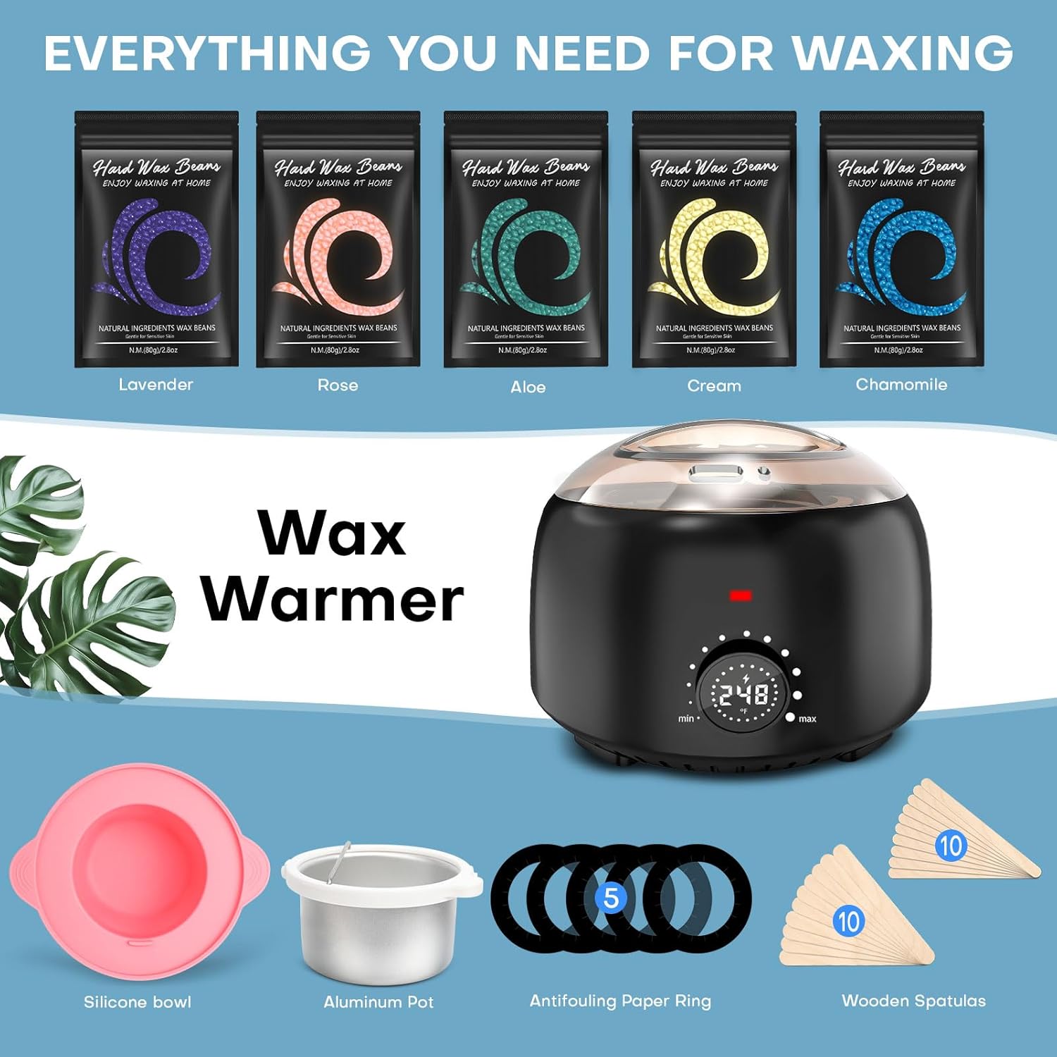 Waxing Kit for Women and Men, Digital Wax Warmer with 14OZ 5 Bags Hard Wax Beads, at Home Wax kit for Full Body, Face, Eyebrows, Bikini, Legs, Brazilian & Sensitive Skin - Image 6