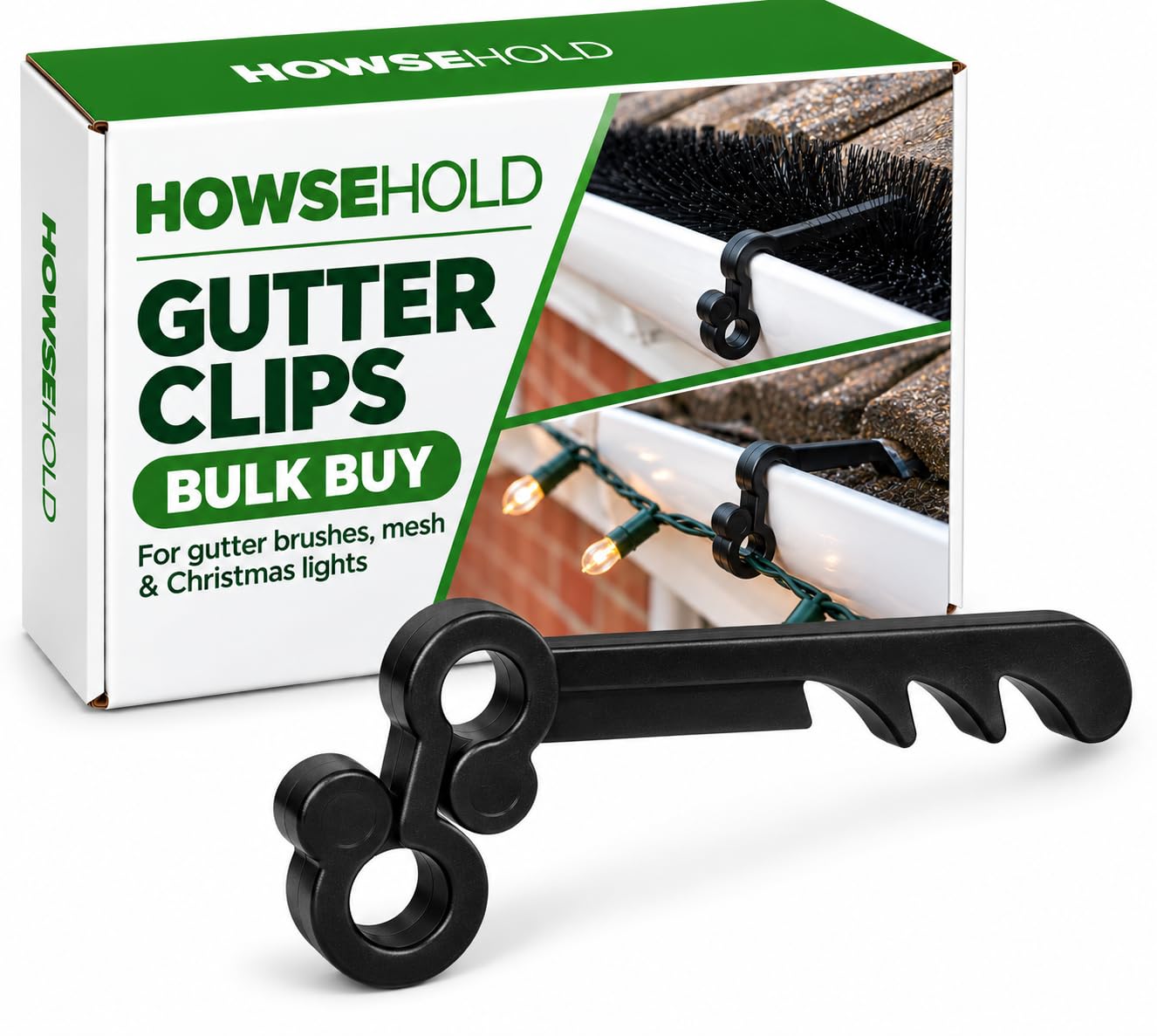 Gutter Brush Clips (20 Pack), Black Gutter Guard Fixing Clips for Leaf Guard Brushes & Gutter Mesh, Gutter Clips for Outdoor Christmas Lights, Fits Round & Square UPVC Gutters