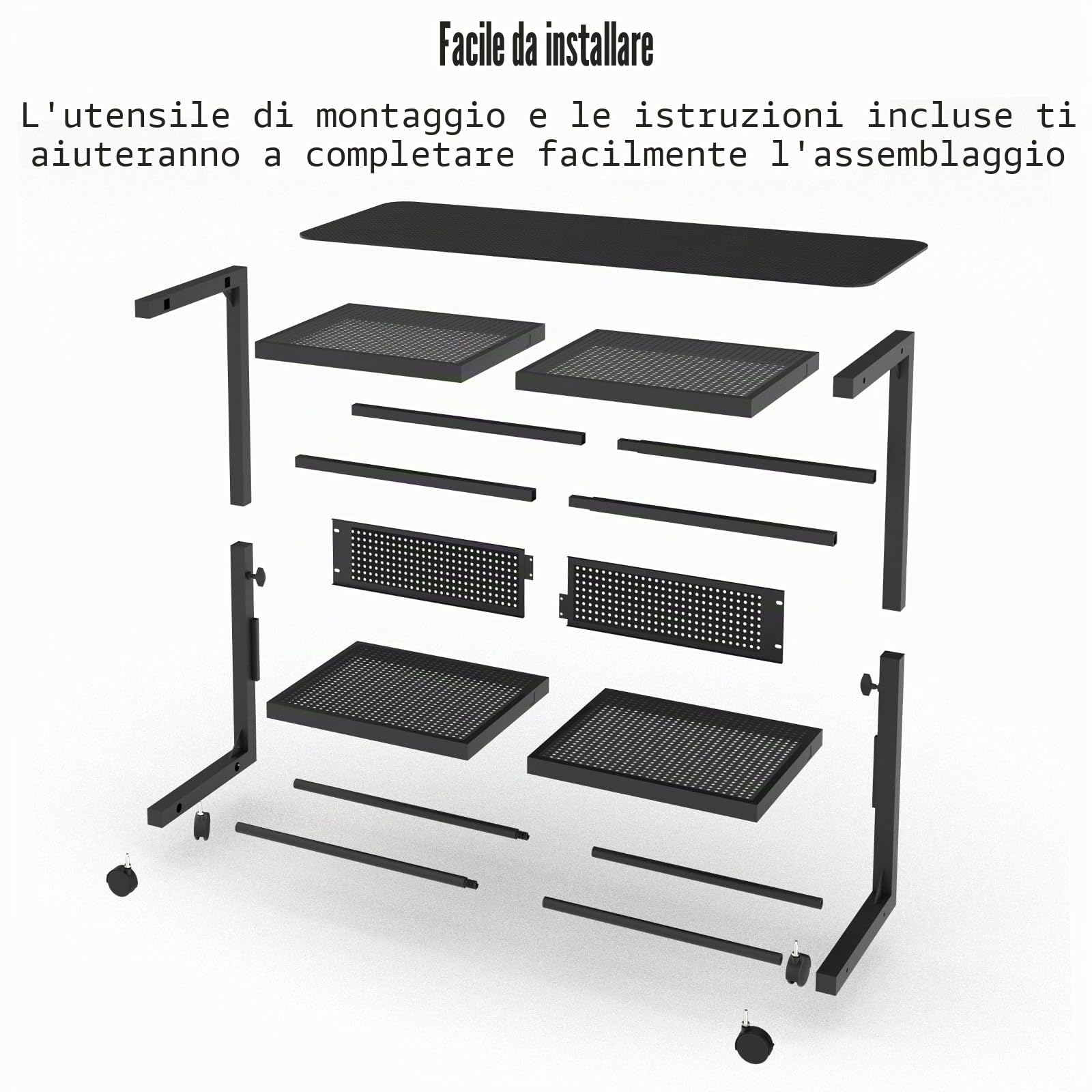 Moricher Supporto a torre per computer, regolabile in altezza, a 2 livelli, ATX, supporto per stampante da pavimento, con ruote girevoli e tappetino per mouse, accessori da gioco per casa e ufficio