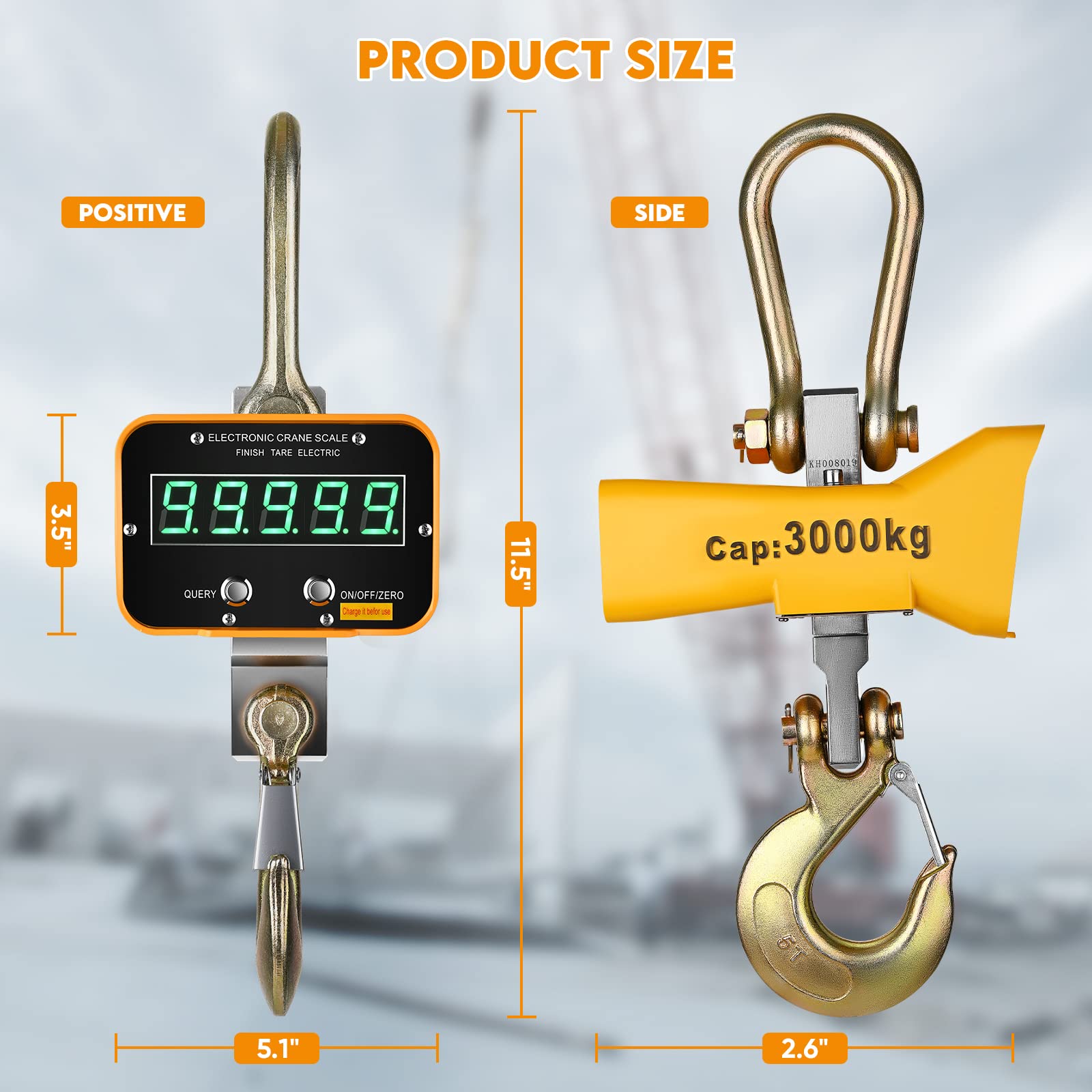 Balanza colgante electronica 2000kg Báscula colgante industrial para trabajo pesado Báscula de grúa digital súper transparente recargable Báscula de gancho electrónica de alta precisión