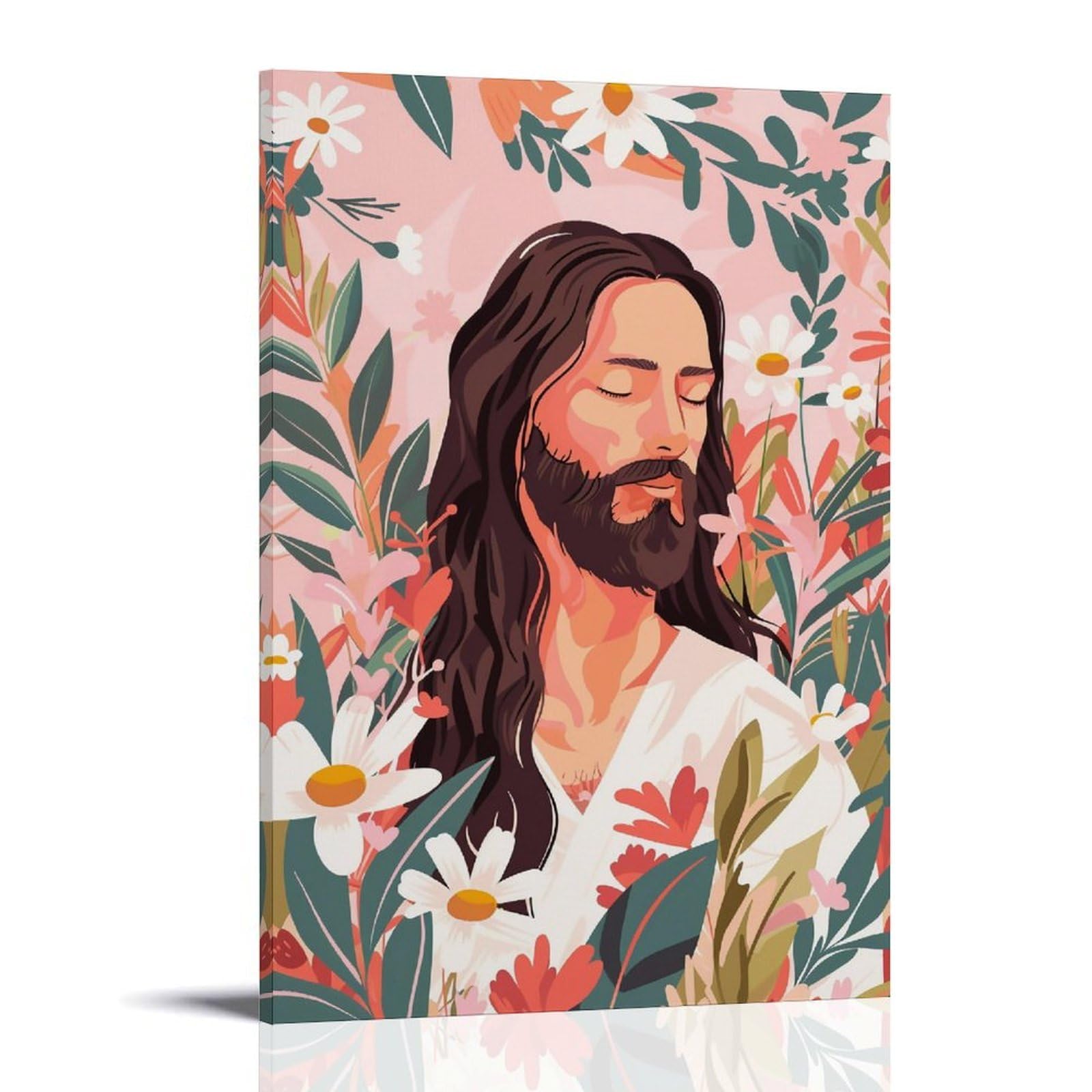 JUWRHRHHRH Floral Jesus Christ Pastel 02 Poster Canvas Aesthetic Wall Art Painting Decor for Living Room Bed Room 12x18inch Frame-style