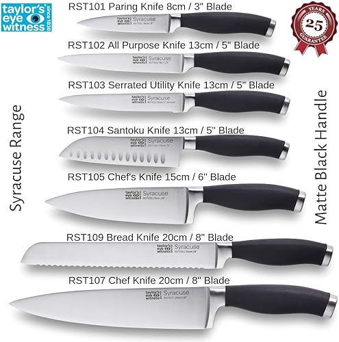 Miniatura 7 de Taylors Eye Witness Syracuse Cuchillo de pan de cocina festoneado, borde de corte profesional de 8 pulgadas, multiusos. Molido de precisión, afilado