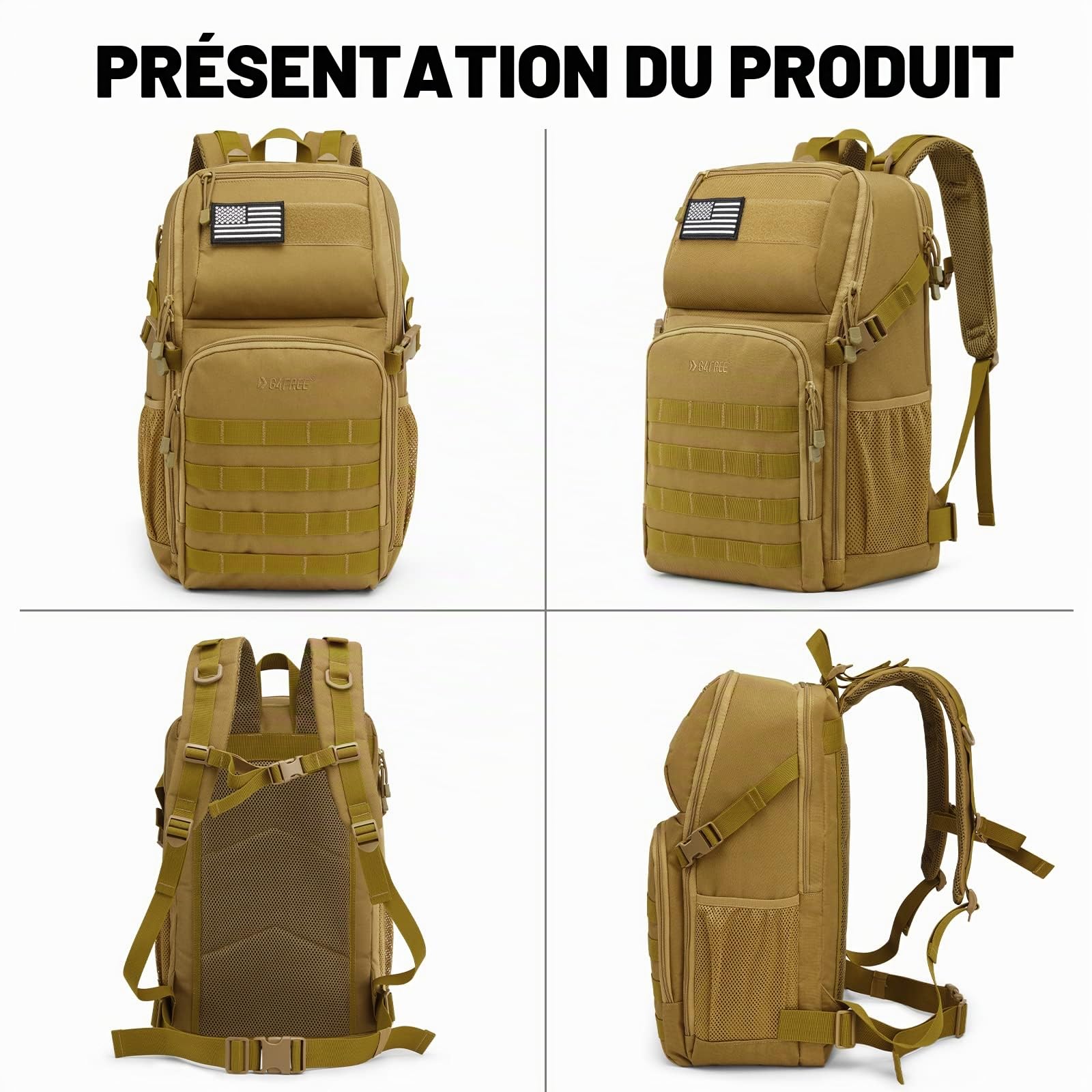 G4Free Sac à dos tactique militaire de 35 l - Grand sac à dos militaire - Sac à dos Molle - Sac à dos pour activités de plein air randonnée camping trekking chasse