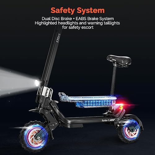 Miniatura 6 de Atomi Scooter eléctrico Turbo-1 con aplicación inteligente - Motor dual de 2400 W de hasta 31 MPH y 31.1 mi, batería extraíble de 20 AH, largo