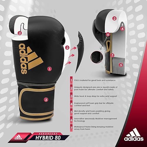 Miniatura 5 de Adidas Hybrid 80 - Guantes de boxeo para adultos para hombres y mujeres, guantes de bolsa pesada, guantes de kickboxing para mujeres, guantes de