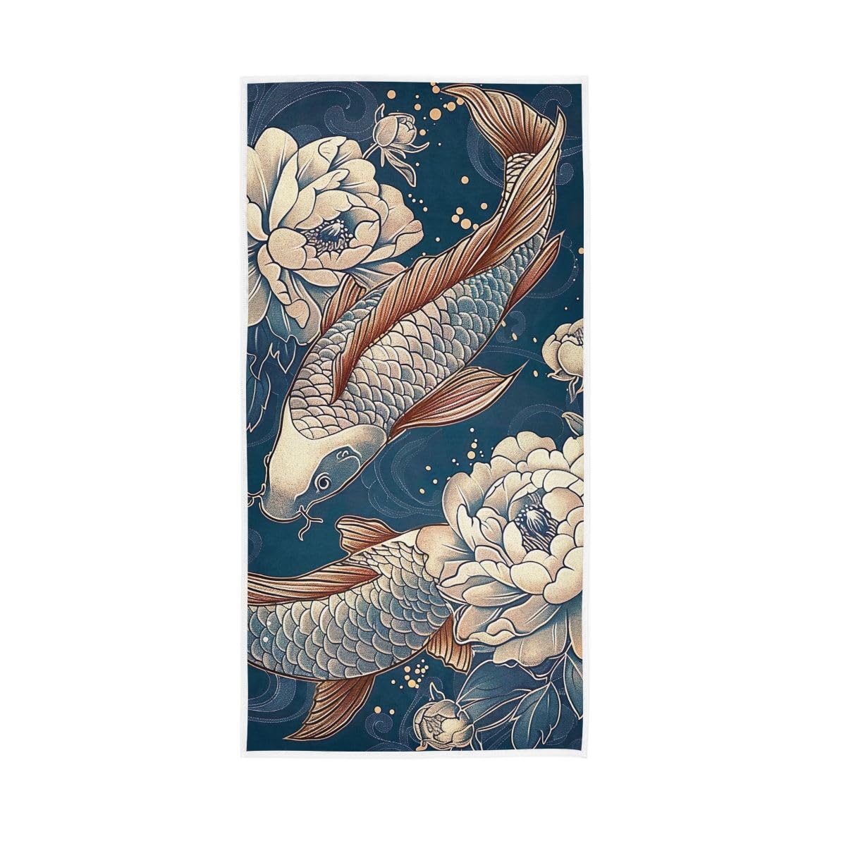 LSRCPD Koi Fish Floral Hand Towel, Cotton Hand Towels for Hand, Face, Hair, Yoga, Kitchen, Bath 15 x 30 Inches