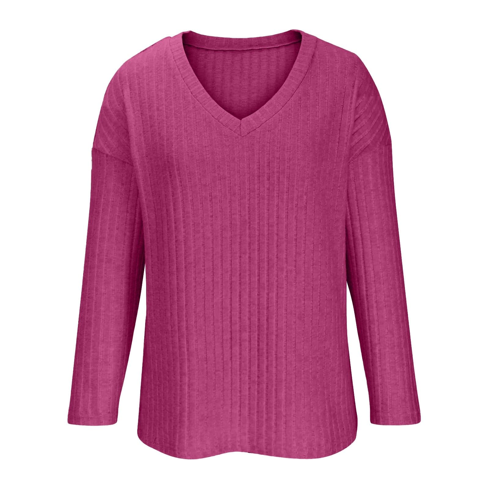 Loungewear Ensemble pyjama côtelé à manches longues pour femme | Ensemble de pyjama à manches longues et col en V en tricot et jambes droites - Vêtements de maison chauds - Couleur unie
