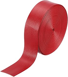 sourcing map Tiras de piel sintética de 25 mm, rollo de correa de cuero plegable de doble cara, suministros de imitación para proyectos de manualidades, color rojo