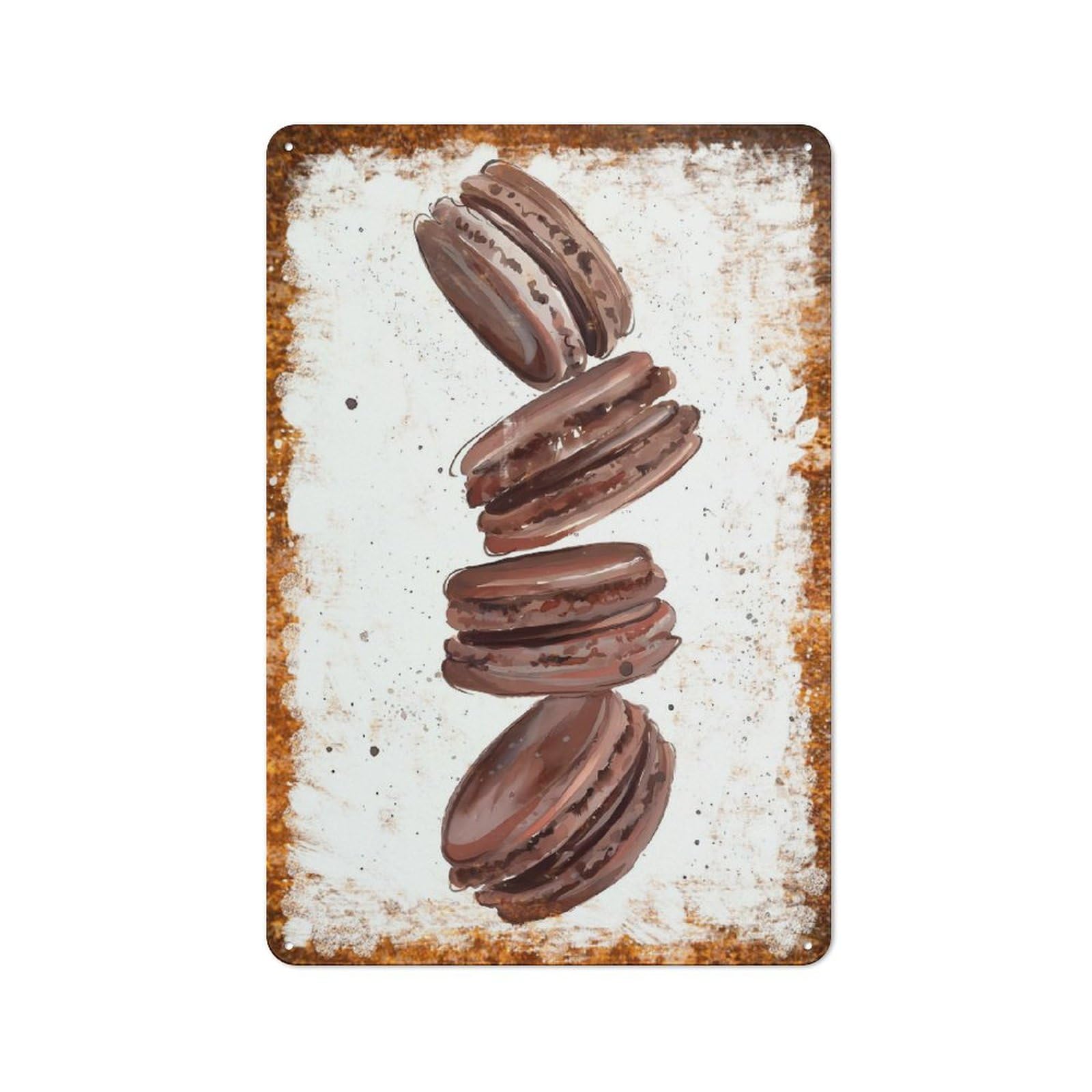 Metal Tin Sign Stacked Macarons Minimalist Pattern Vintage Rustic Wall Art Kitchen Bathroom Bedroom Living Room Cafe Farmhouse Entryway Office Garage Home Bar Laundry Room Porch Patio 12x16 Inch