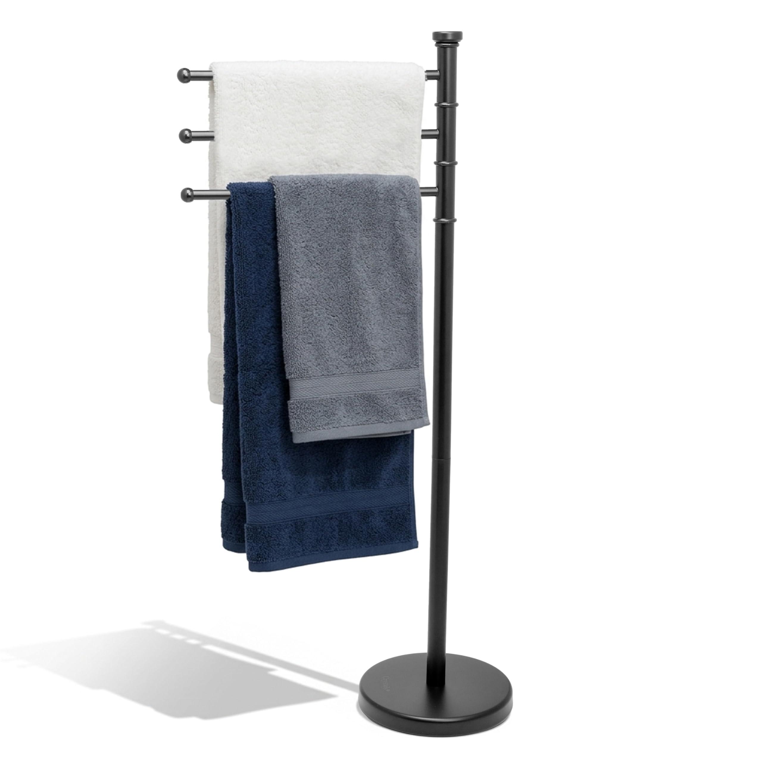 Freestanding Towel Rack Stainless Steel 87cm – Bathroom Towel Holder with 3 Swivel Arms & Weighted Base, Rustproof Modern Towel Rail Stand for Bath, Bedroom & Balcony, Space Saving Towel Drying Rack.