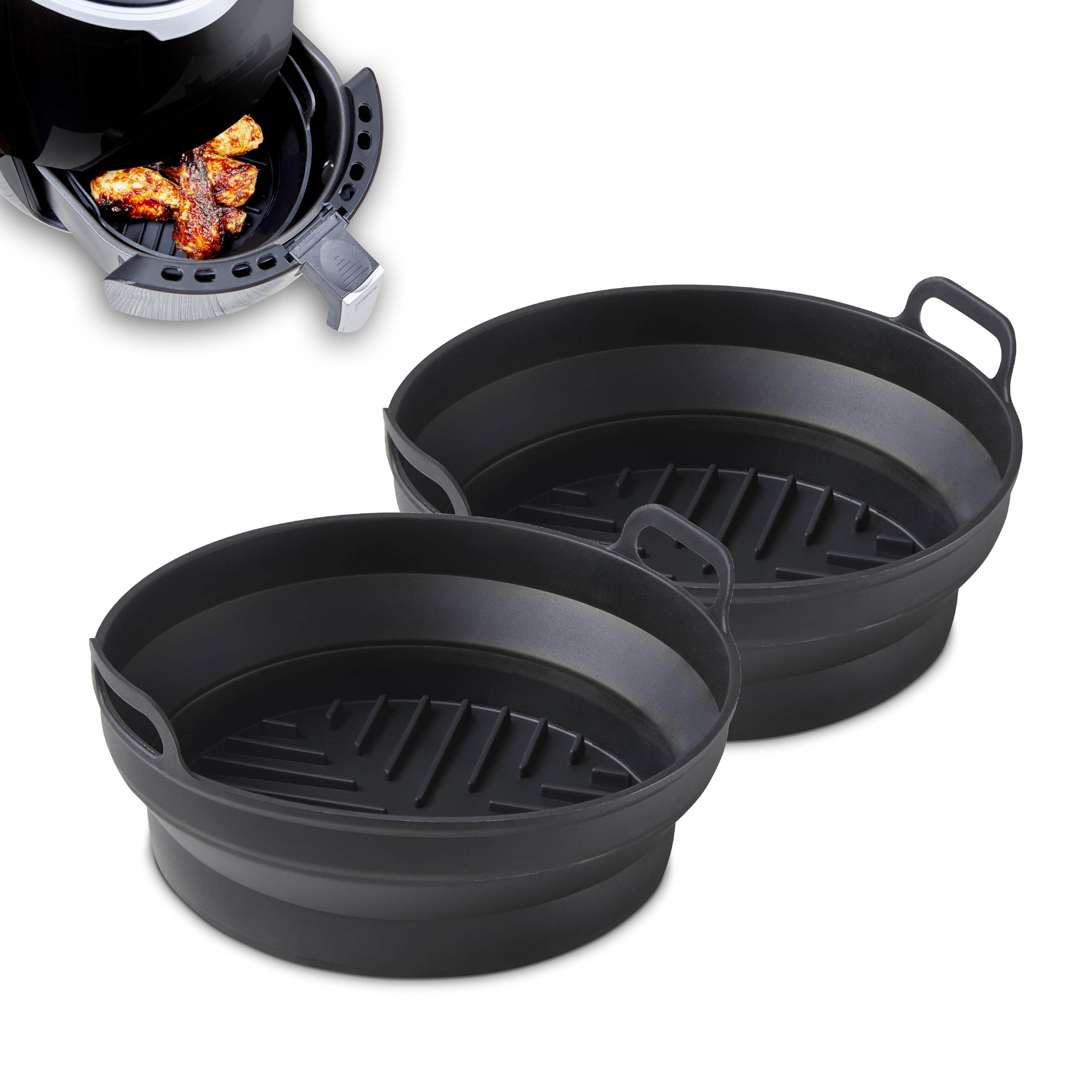 Tower Round Air Fryer Trays, 2pc Circular Reusable Premium Grade Silicone Liners, Suitable for Most Air Fryers 4L and Up, Including Tower Vortx and Ninja Foodi, Non-Stick, Dishwasher Safe, T843090