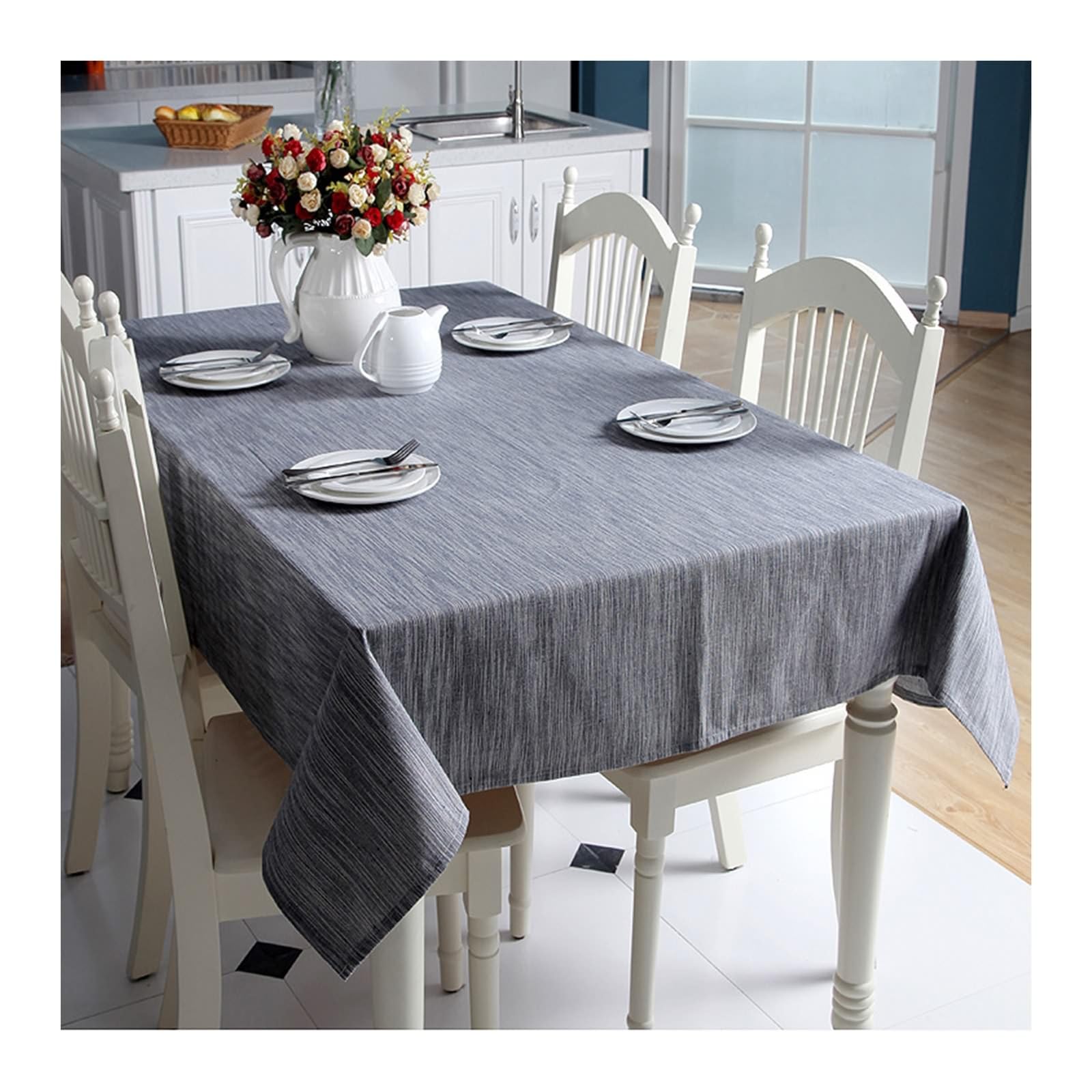 Nappe Anti Taches Rectangulaire Coton Lin, Nappe Cuisine Lavable Couleur Unie Simple Nappe pour Cuisine, Salle à Manger, Décoration de Table Bleu Marine, 90 x 150 CM