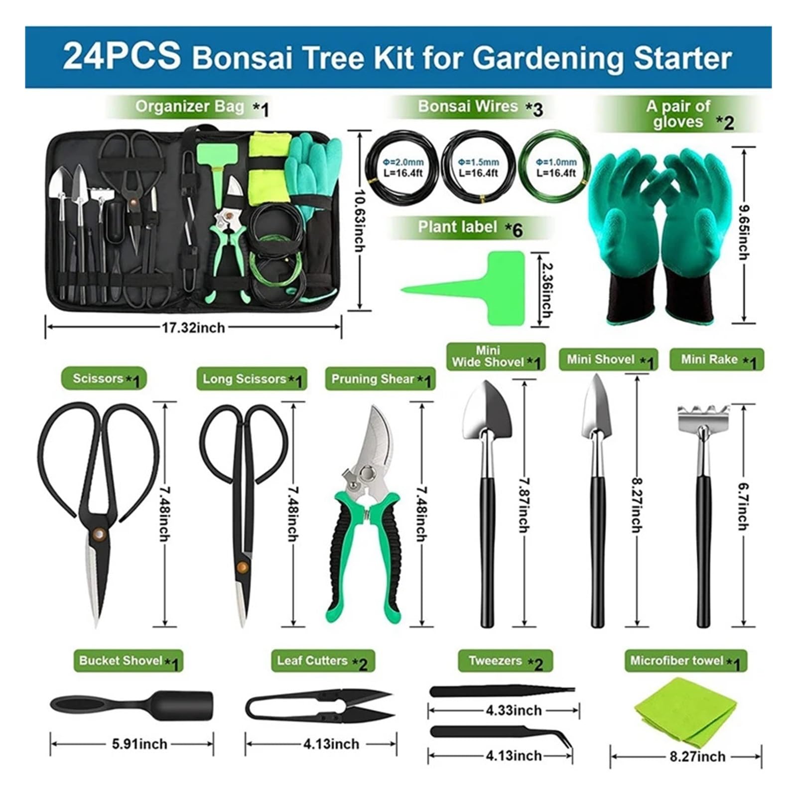 Kit d'outils de remplacement for bonsaï, 24 pièces, entretien de la forme des bonsaïs, jardinage, bonsaï, débutant, taille, kit d'entretien, sécateur