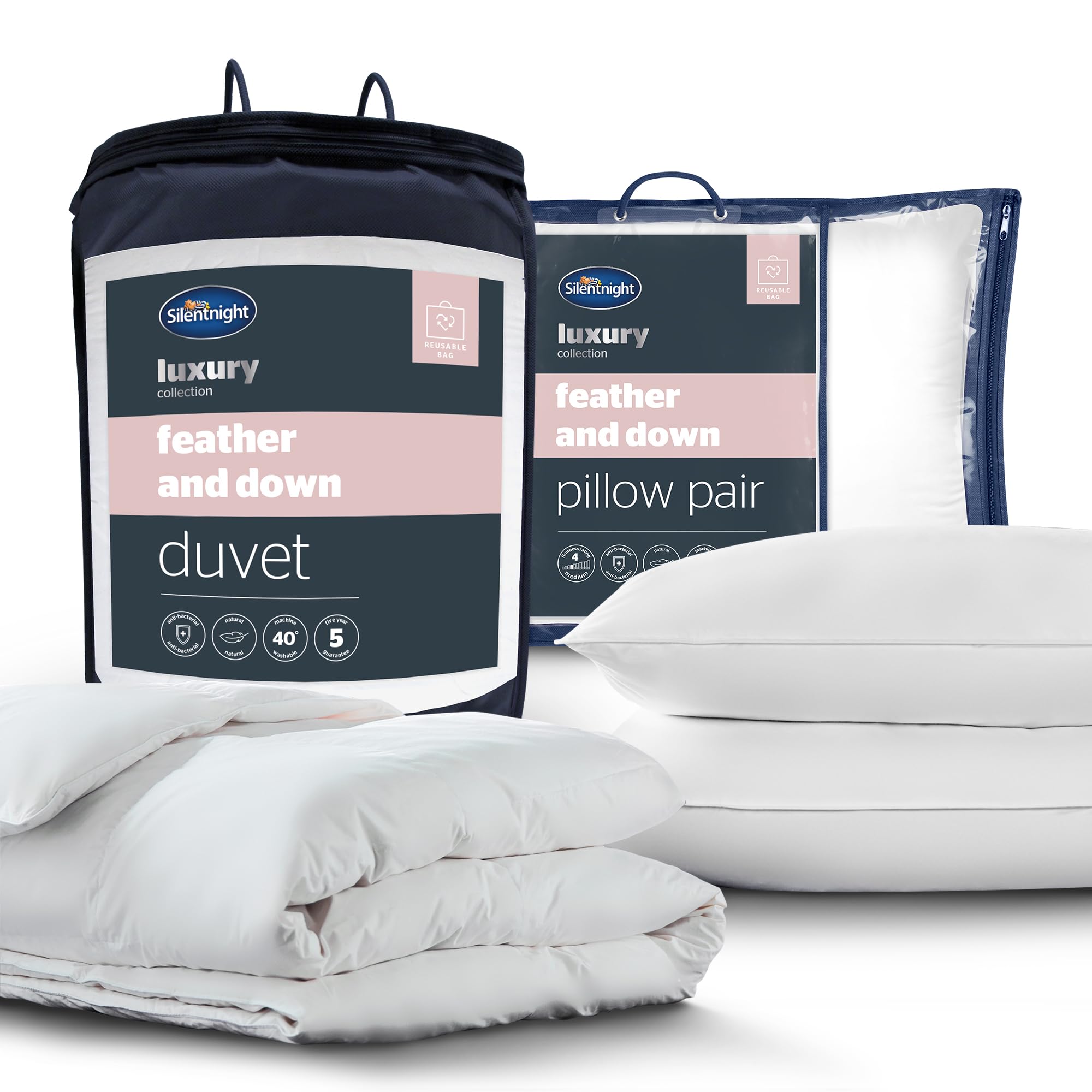 Silentnight Duck Feather and Down Pillow and Double Duvet Set - Luxury Hotel Quality Anti ...