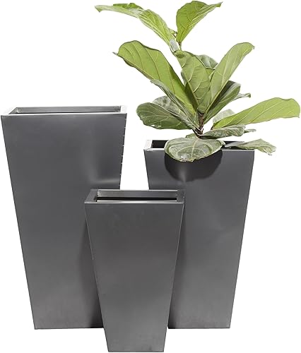 Deco 79 Maceta geométrica de metal para interiores y exteriores, ligera, minimalista, grande, con base cónica, juego de 3 macetas de 17 pulgadas, 21
